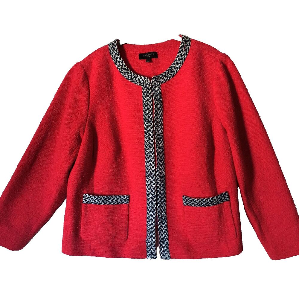 Talbots Blazer 16W Red Tweed Inside Clasps Cotton Career Travel Office Holiday